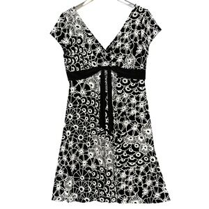 Maggy London Dress Womens 14P Petite Black White‎ Floral A-Line Babydoll Stretch